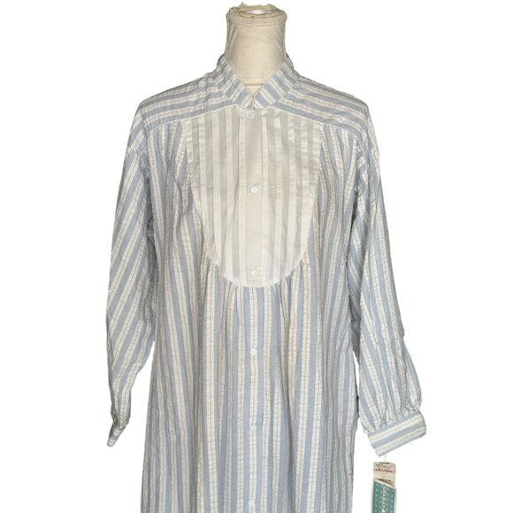 Victorian Style Striped Nightgown By Gilligan OMalley Long White & Blue Size S - Picture 9 of 13